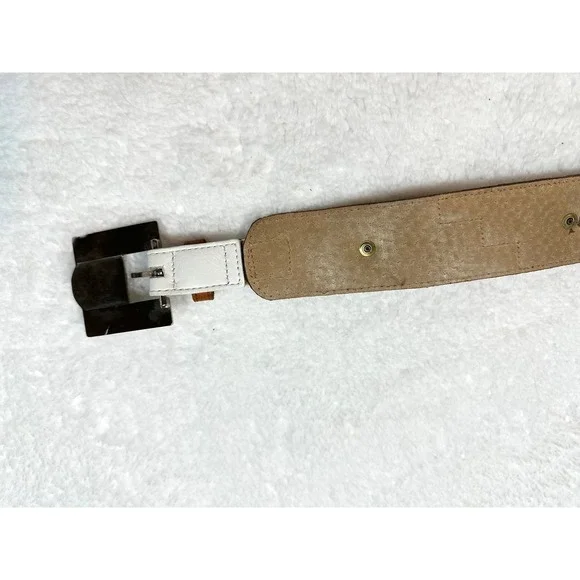 vtg Ginnie Johansen Womens leather belt 24S 50877 aztec metal buckle Thunderbird - Picture 5 of 9